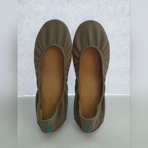 Tieks by Gavrieli Ballet Flats Taupe W/Teal Details Folding Nappa Leather Sz 8